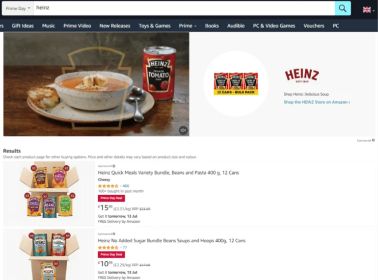 Kraft-Heinz dominiert seine Marken-Keywords auf Amazon im Vereinigten Königreich.