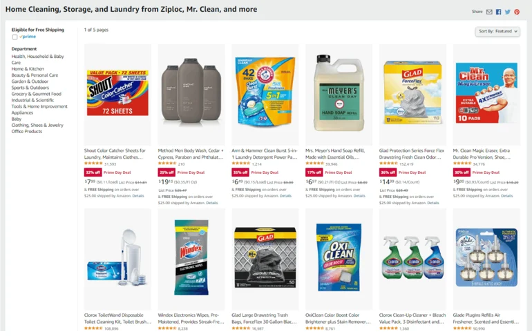 Los artículos esenciales para el hogar, al igual que los productos de limpieza, tienen una fuerte presencia en Amazon.com este Prime Day